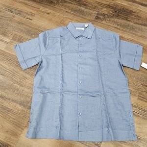 New Cubavera Short Sleeve Button Down Men's Shirt, Size L, Linen Blend,